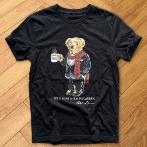 Polo Bear Ralph Lauren REPRINT Black Shirt Coffee Lover Bear Graphic Tee